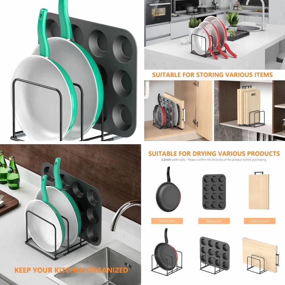 Kitchen Cabinet Baking Organizer - キッチンキャビネット用パンオーガナイザー、スチール製調理器具ホルダー、フライパンとベーキングトレイ用の3つのスロット付き