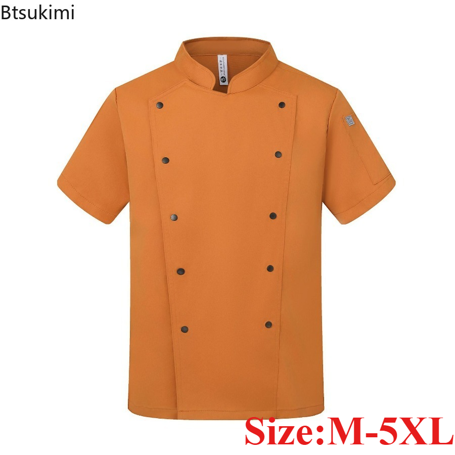 Kitchen Baker - 夏用通気性半袖シェフコート 軽量キッチン作業服 ホテルカフェシェフジャケット メンズ ベーカー 食品サービス