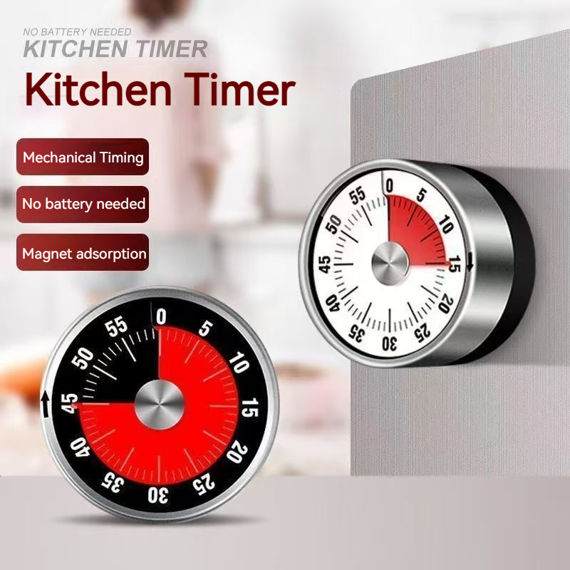 Baking Kitchen Hourly - ステンレス製キッチンタイマー、機械式調理・ベーキング用アラーム時計、手動カウントダウン式時間管理ツール（家庭料理用）