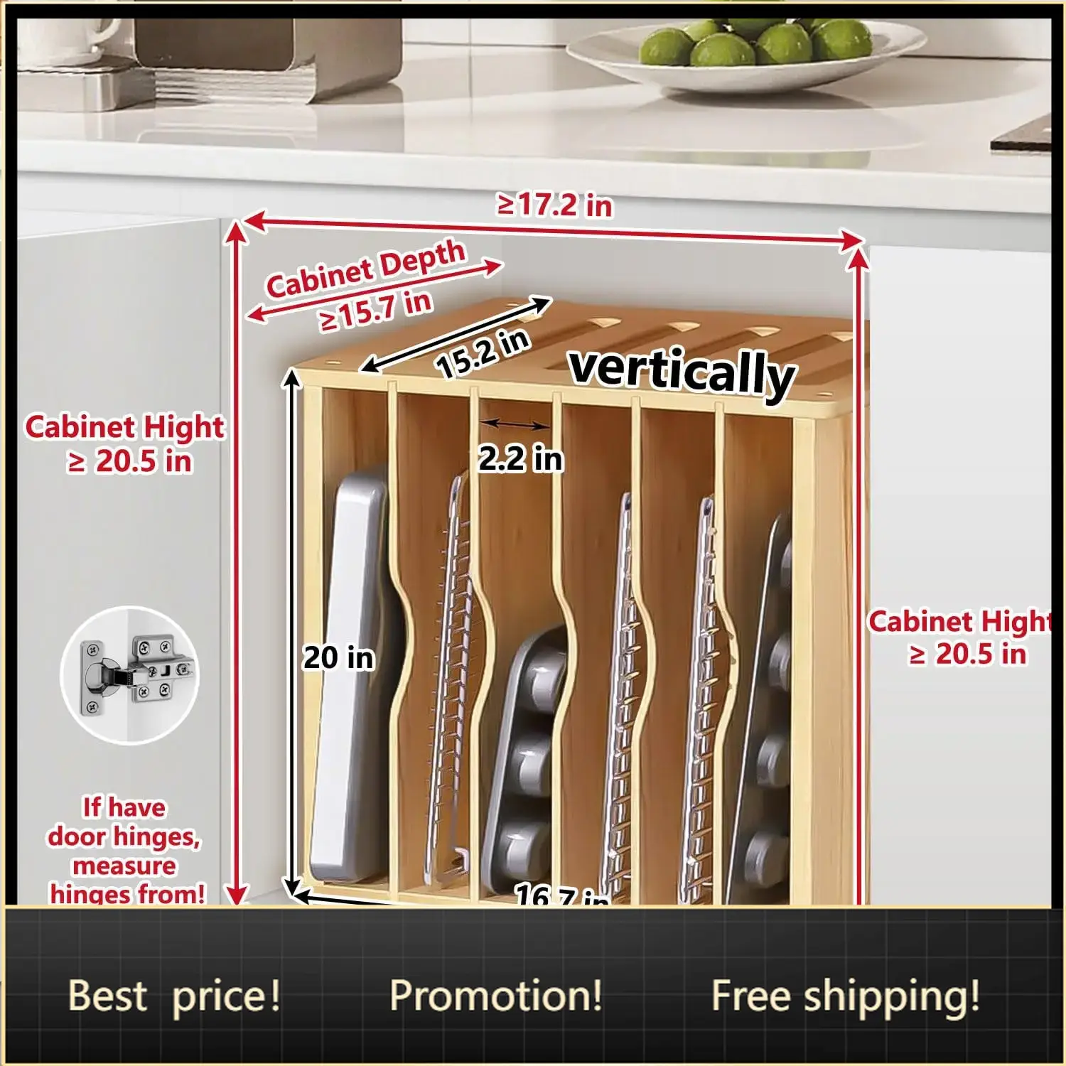 Kitchen Cabinet Baking Organizer - 木製トレイ仕切り板（キャビネット用）、クッキーシートオーガナイザー（キャビネット用）、ベーキングシートパンオーガナイザー（キッチンオーガナイザー用）