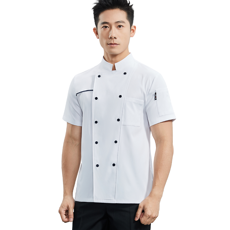 Kitchen Baker - 夏レストランホテルキッチンシェフ制服弾性通気性作業服半袖ウェイターパン屋コックシェフシャツ男