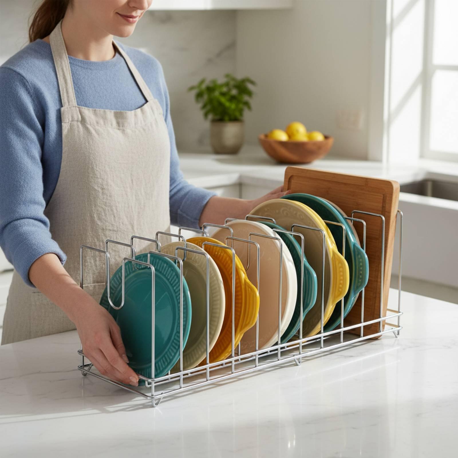 Kitchen Cabinet Baking Organizer - ベーキングパンオーガナイザー用縦型キッチンシェルフラック、安定した鉄製フレーム付き、カウンタートップキャビネット収納用