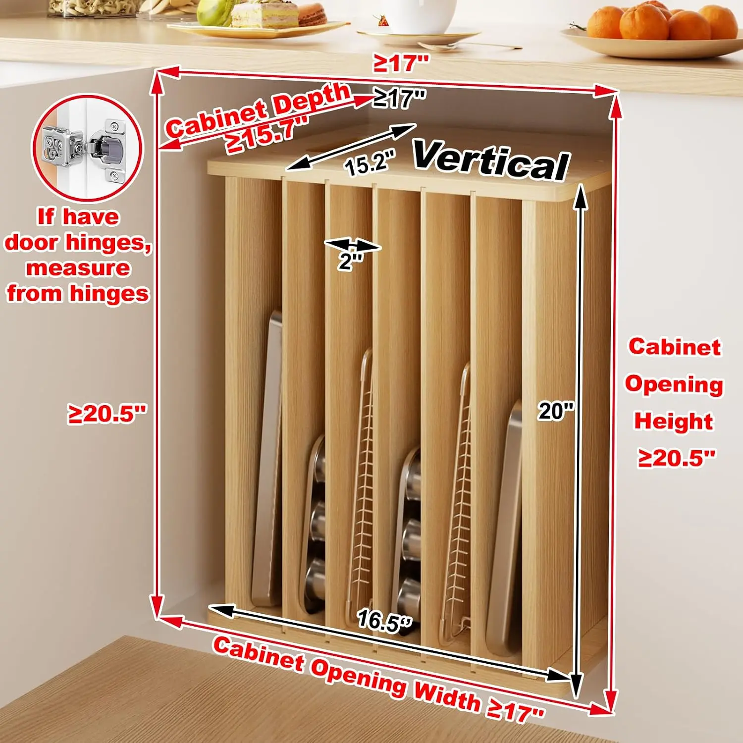 7段木製トレイディバイダー（キャビネット用）、鍋やフライパン - Kitchen Cabinet Baking Organizer のレビューと価格