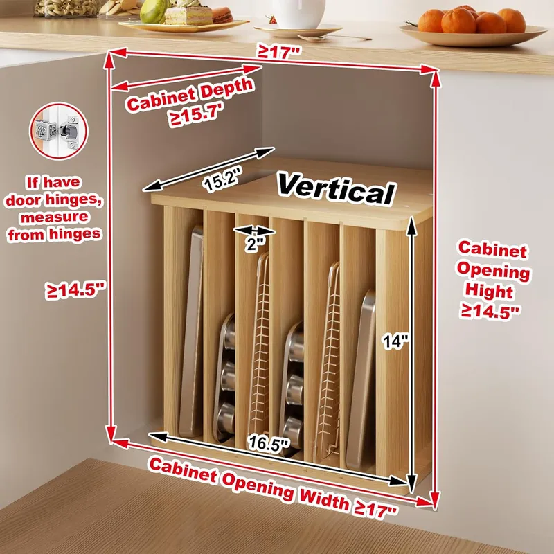 7段式の木製トレイ仕切り。キャビネット用、クッキー用、鍋やフ - Kitchen Cabinet Baking Organizer のレビューと価格