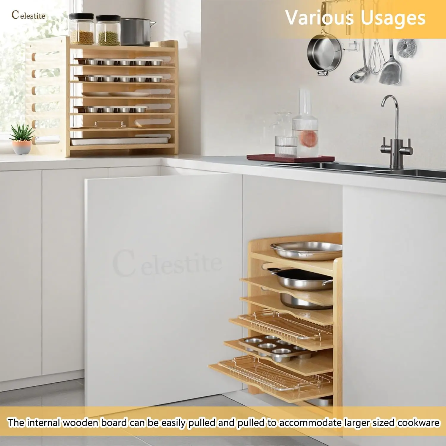 木製トレイ仕切り板（キャビネット用）、クッキーシートオーガナ - Kitchen Cabinet Baking Organizer のレビューと価格