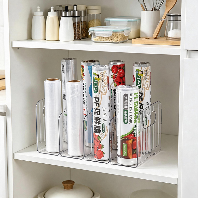 クリアマルチスロットキャビネット収納ホルダー、ラップ、アルミ - Kitchen Cabinet Baking Organizer のレビューと価格