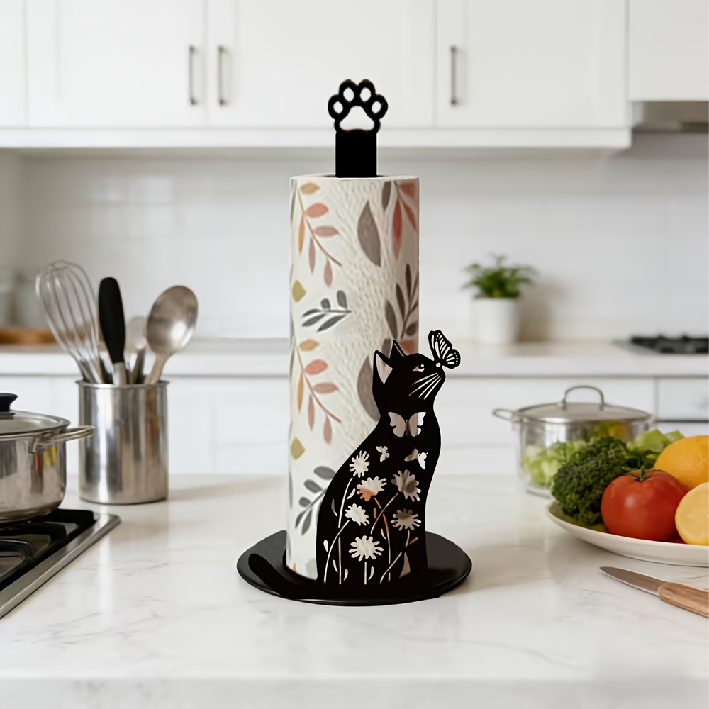 1個入り 2Dフラットデザインのかわいい黒猫と蝶のペーパータ - Kitchen Baking Paper Holder のレビューと価格