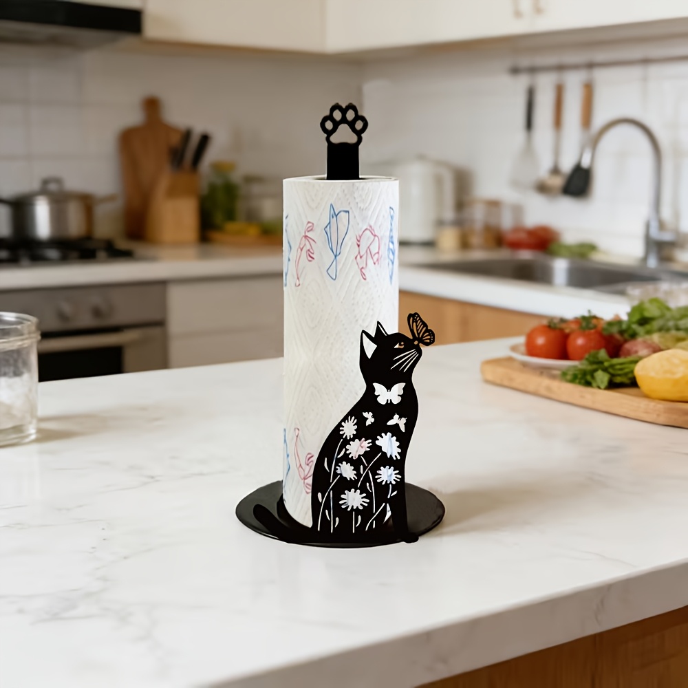 1個入り 2Dフラットデザインのかわいい黒猫と蝶のペーパータ - Kitchen Baking Paper Holder のレビューと価格